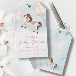 Fairytale baby Pony rosa balloons stars Shower Presentetikett