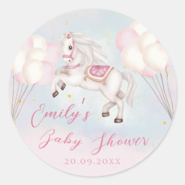 Fairytale baby Pony rosa balloons stars Shower Runt Klistermärke