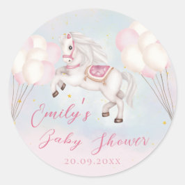 Fairytale baby Pony rosa balloons stars Shower Runt Klistermärke