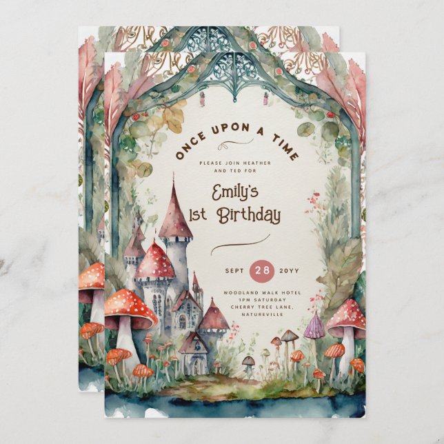 FAIRYTALE BIRTHDAY eller Baby Shower ANY Faitycore Inbjudningar (Fram/baksida)
