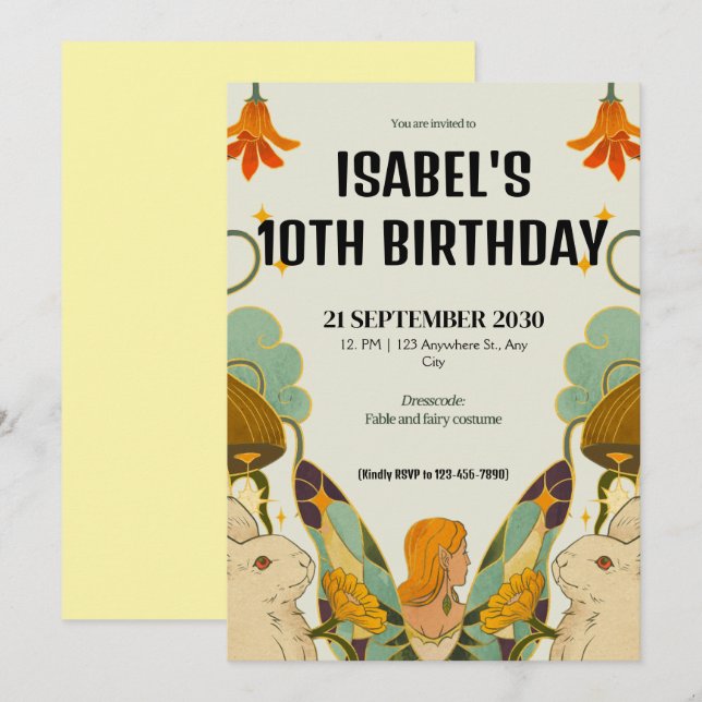 Fairytale Birthday Inbjudningar (Fram/baksida)