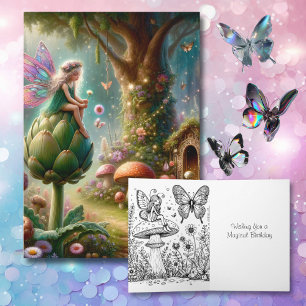 Fairytale Birthday och Magic Coloring Page Kort