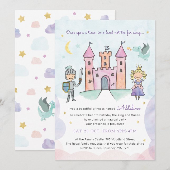 Fairytale bjudan, Royalet Princess party Inbjudningar (Fram/baksida)