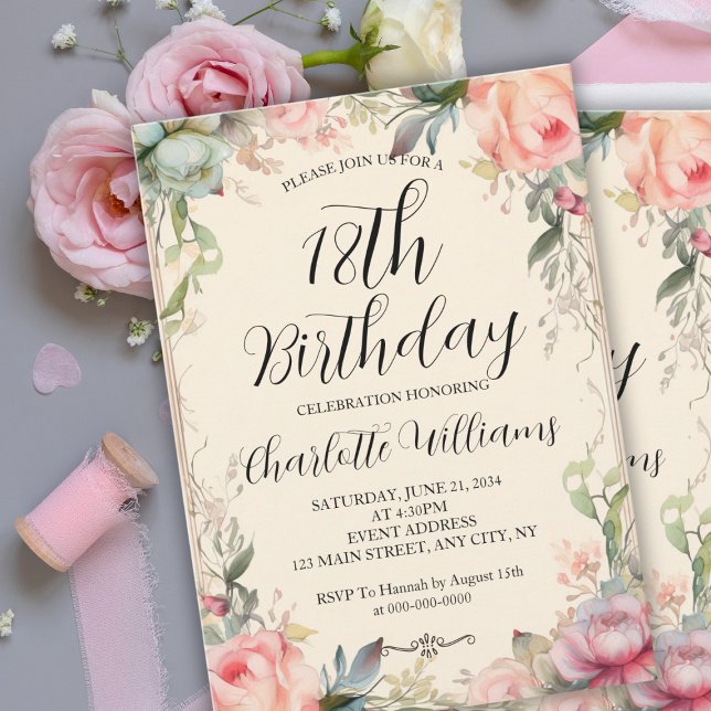 Fairytale Blommigt 18:e födelsedagen Inbjudningar (Fairytale Floral 18th Birthday Invitation
)