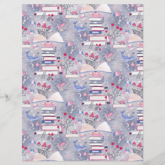 Fairytale Bok Castle Grått Scrapbook Papper (Framsida)