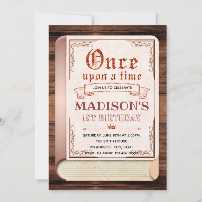 Fairytale bok födelsedagsinbjudan inbjudningar (Framsida)