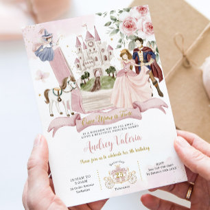 Fairytale Bok Gång vid en tidprinsessans födelseda Inbjudningar
