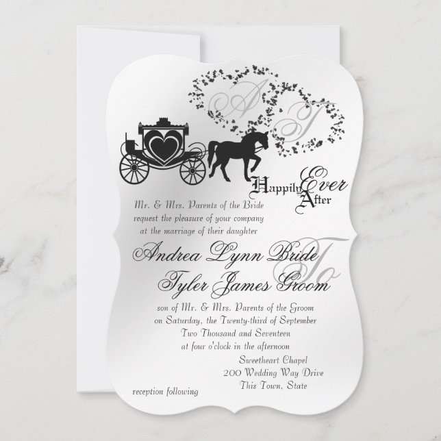 Fairytale Bröllop Carriage Silver Inbjudningar (Framsida)