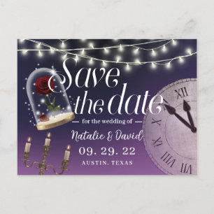 Fairytale Bröllop Elegant Lila Spara datum Meddelande Vykort