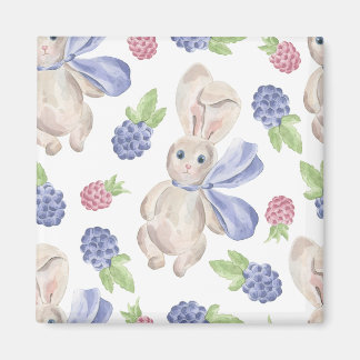Fairytale Bunny Rabbit med Blommigt Mönster Magnet