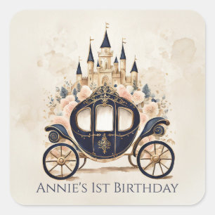 Fairytale Carriage and Castle Fyrkantigt Klistermärke