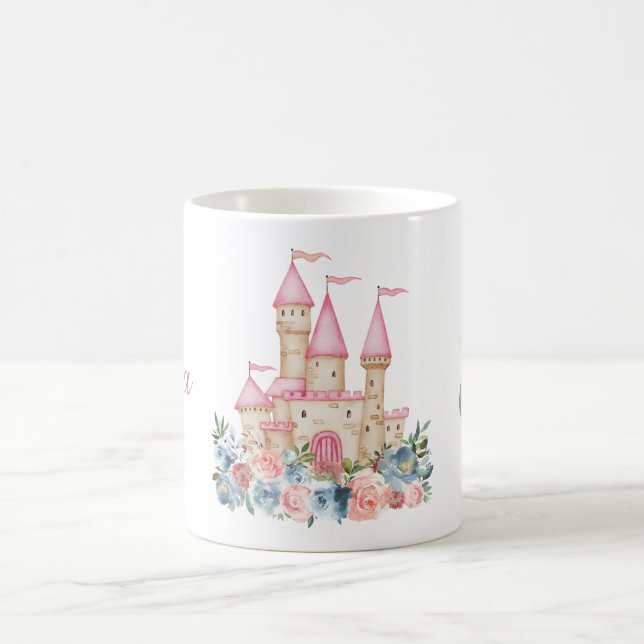Fairytale Castle Fantasy Monogram Namn Blommigt Ki Kaffemugg (Center)