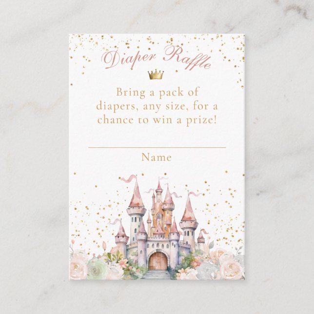 Fairytale Castle  Guld Shower Diaper Raffle Tilläggskort (Framsida)