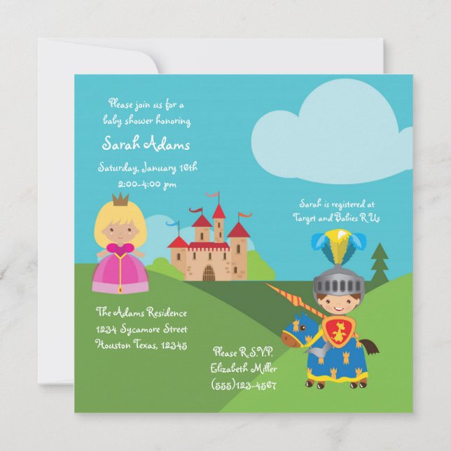 Fairytale Castle Knight 5x5 Baby Shower-inbjudan Inbjudningar (Baksida)