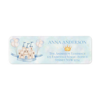 Fairytale castle krona blue balloon Returadress Etikett