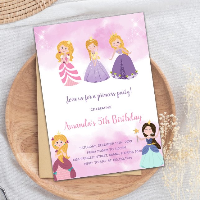 Fairytale Castle Party Card för flickor Inbjudningar (Pink Princesses Birthday Invitations)