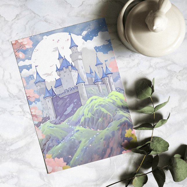 Fairytale Castle Pastel Watercolor liggande Julkort (Skapare uppladdad)