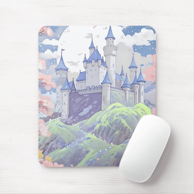 Fairytale Castle Pastel Watercolor liggande Musmatta (Med mus)