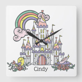 Fairytale Castle Princess Custom Name Fyrkantig Klocka