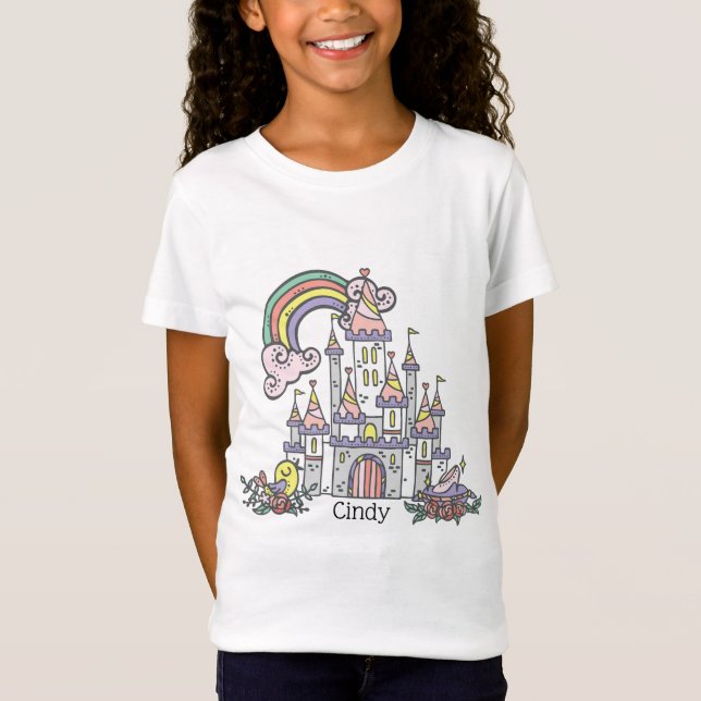 Fairytale Castle Princess Custom Name T Shirt (Framsida)