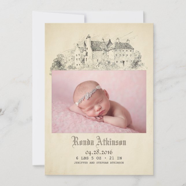 Fairytale Castle Princess Newborn Baby Photo Birth Meddelande (Framsida)