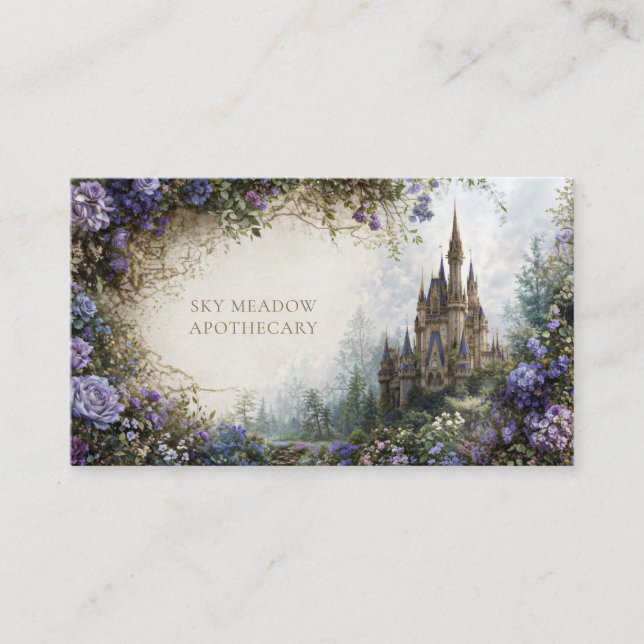 Fairytale Castle Purple Blue Floral Mountain Visitkort (Framsida)