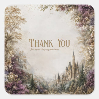 Fairytale Castle Purple Floral Vintage Forest Fyrkantigt Klistermärke