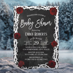 Fairytale Castle Röd ros Thorn Ram Baby Shower Inbjudningar