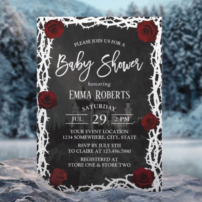 Fairytale Castle Röd ros Thorn Ram Baby Shower Inbjudningar (Skapare uppladdad)