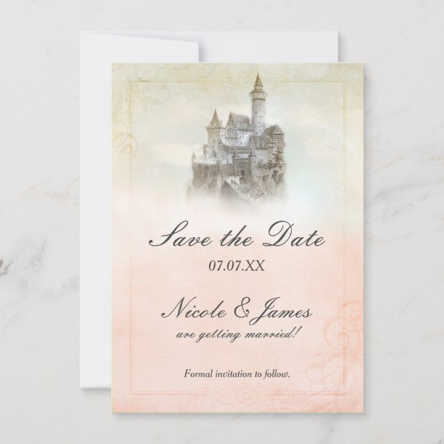 Fairytale Castle Storybook Page Save Date Card Inbjudningar (Framsida)