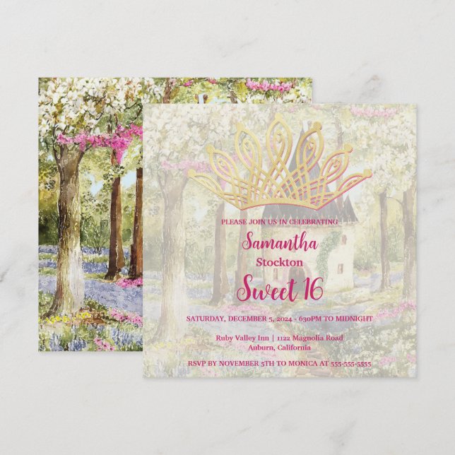 Fairytale Castle Sweet 16-inbjudan Inbjudningar (Fram/baksida)