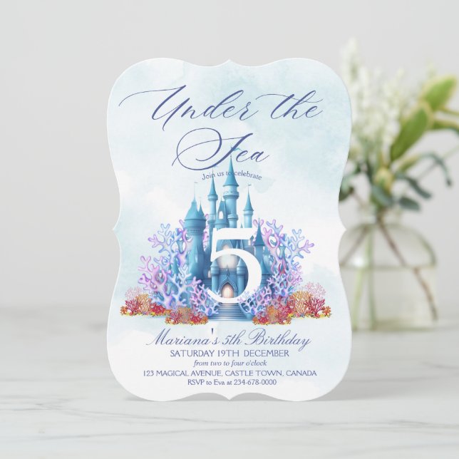 Fairytale Castle Underwater Watercolor Birthday  Inbjudningar (Stående Fram)
