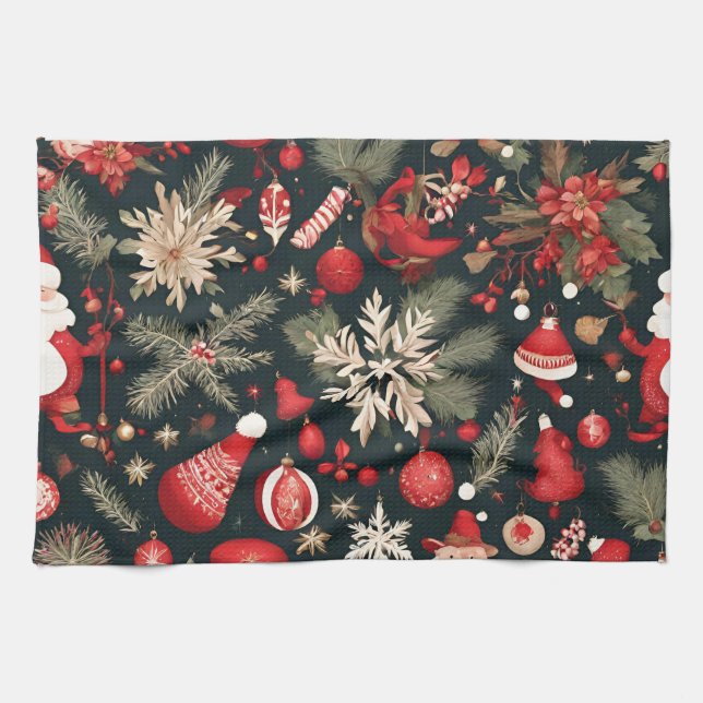 fairytale Christmas decorations, flowers, leaves Kökshandduk (Horisontell)