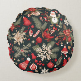 fairytale Christmas decorations, flowers, leaves Rund Kudde