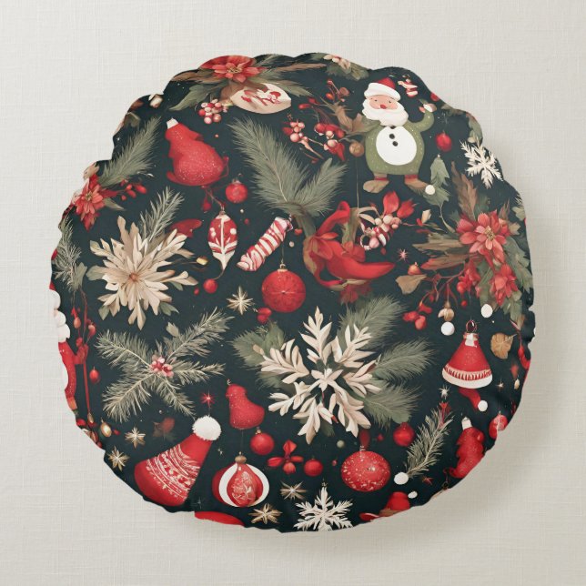 fairytale Christmas decorations, flowers, leaves Rund Kudde (Framsidan)