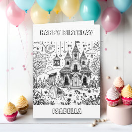 Fairytale Coloring Page Birthday Kort