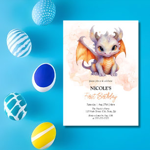 Fairytale Cute Baby Dragon Barns födelsedag Inbjudningar