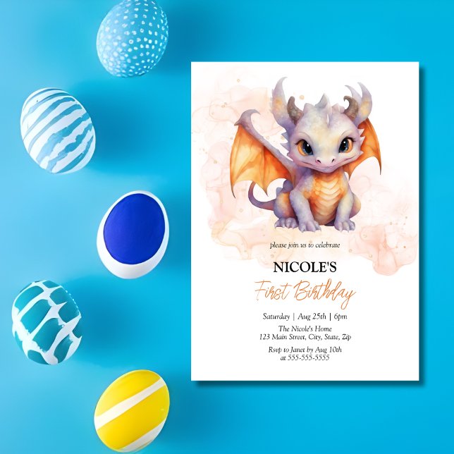 Fairytale Cute Baby Dragon Barns födelsedag Inbjudningar (Skapare uppladdad)