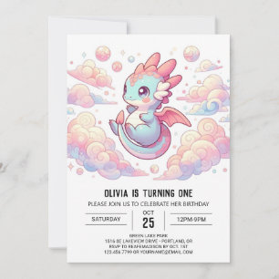 Fairytale Dragon 1:a födelsedagen Inbjudningar