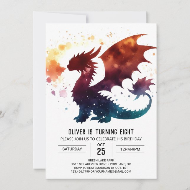 Fairytale Dragon Birthday Digital Inbjudningar (Framsida)