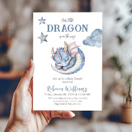Fairytale Dreamy Blue Boy Dragon Baby Shower Inbjudningar