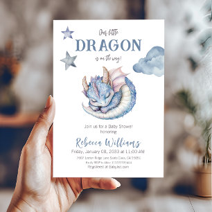 Fairytale Dreamy Blue Boy Dragon Baby Shower Inbjudningar