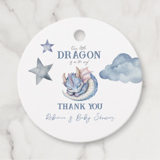Fairytale Dreamy Blue Dragon Baby Shower Gåvor Etiketter (Framsida)