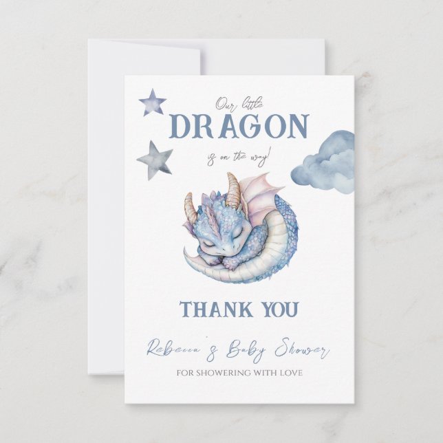 Fairytale Dreamy Blue Dragon Baby Shower Tack Kort (Framsida)