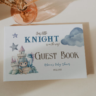 Fairytale Dreamy Dragon Blue Knight Baby Shower Gästböcker