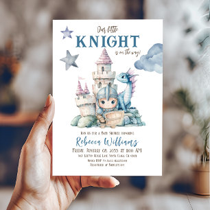 Fairytale Dreamy Dragon Blue Knight Baby Shower Inbjudningar