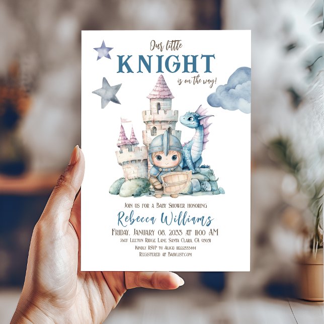 Fairytale Dreamy Dragon Blue Knight Baby Shower Inbjudningar (Skapare uppladdad)