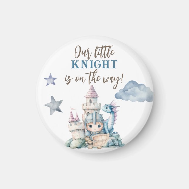 Fairytale Dreamy Dragon Blue Knight Baby Shower Magnet (Framsidan)