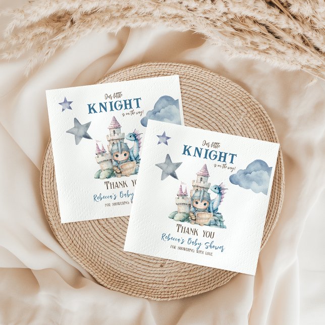 Fairytale Dreamy Dragon Blue Knight Baby Shower Pappersservett (Skapare uppladdad)