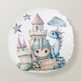 Fairytale Dreamy Dragon Blue Knight Baby Shower Rund Kudde